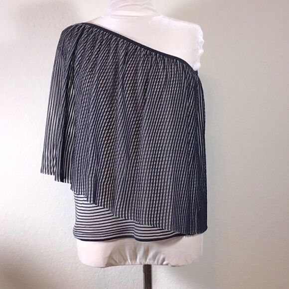 Club Monaco Top Off Shoulder Sheer Stripe Blouse Size S - Picture 1 of 14